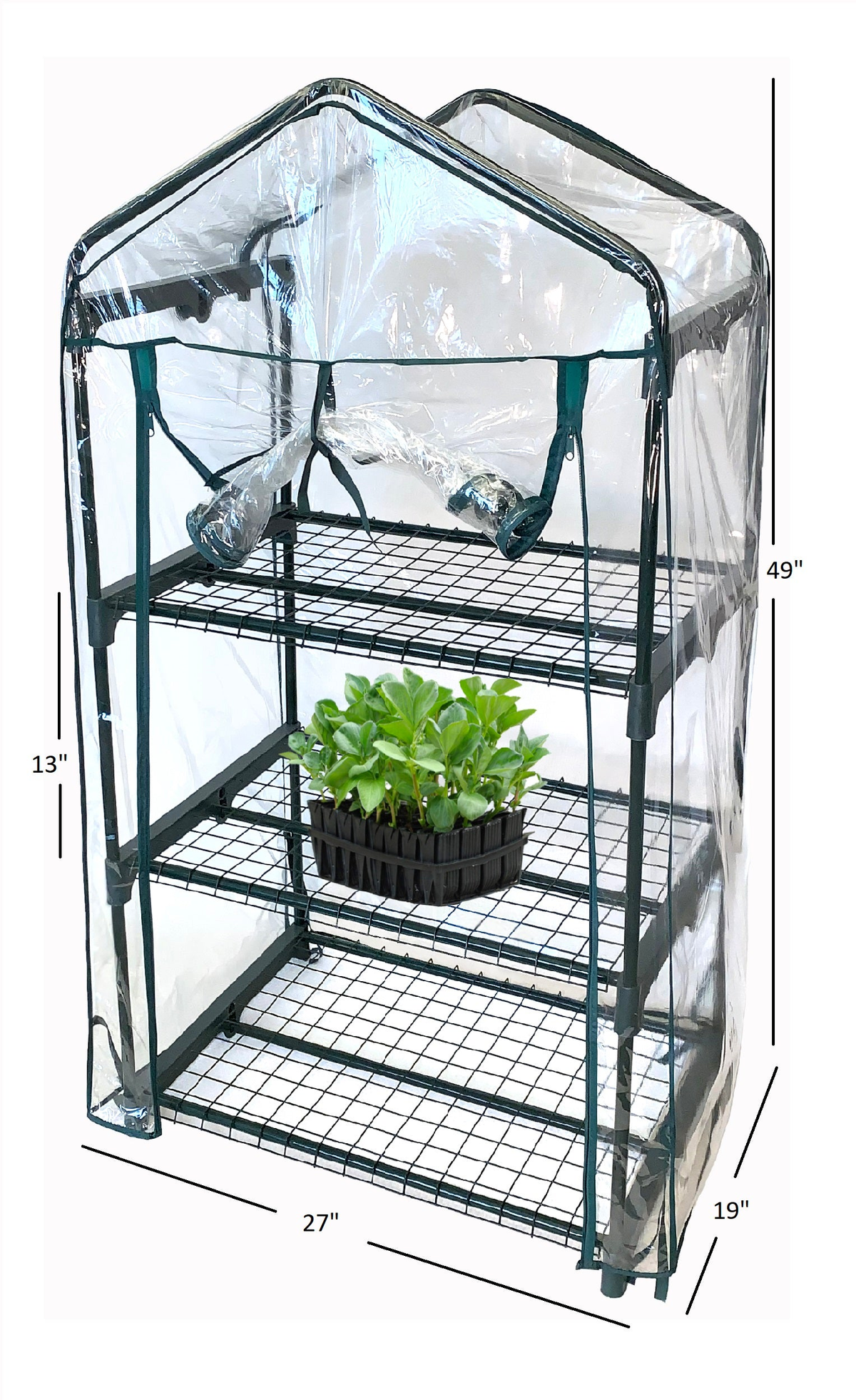 3 Shelf Mini Lightweight Greenhouse with PVC cover, 27&quot;W x 19&quot;D x 49&quot;H, 12lbs, ideal for patios and gardens.