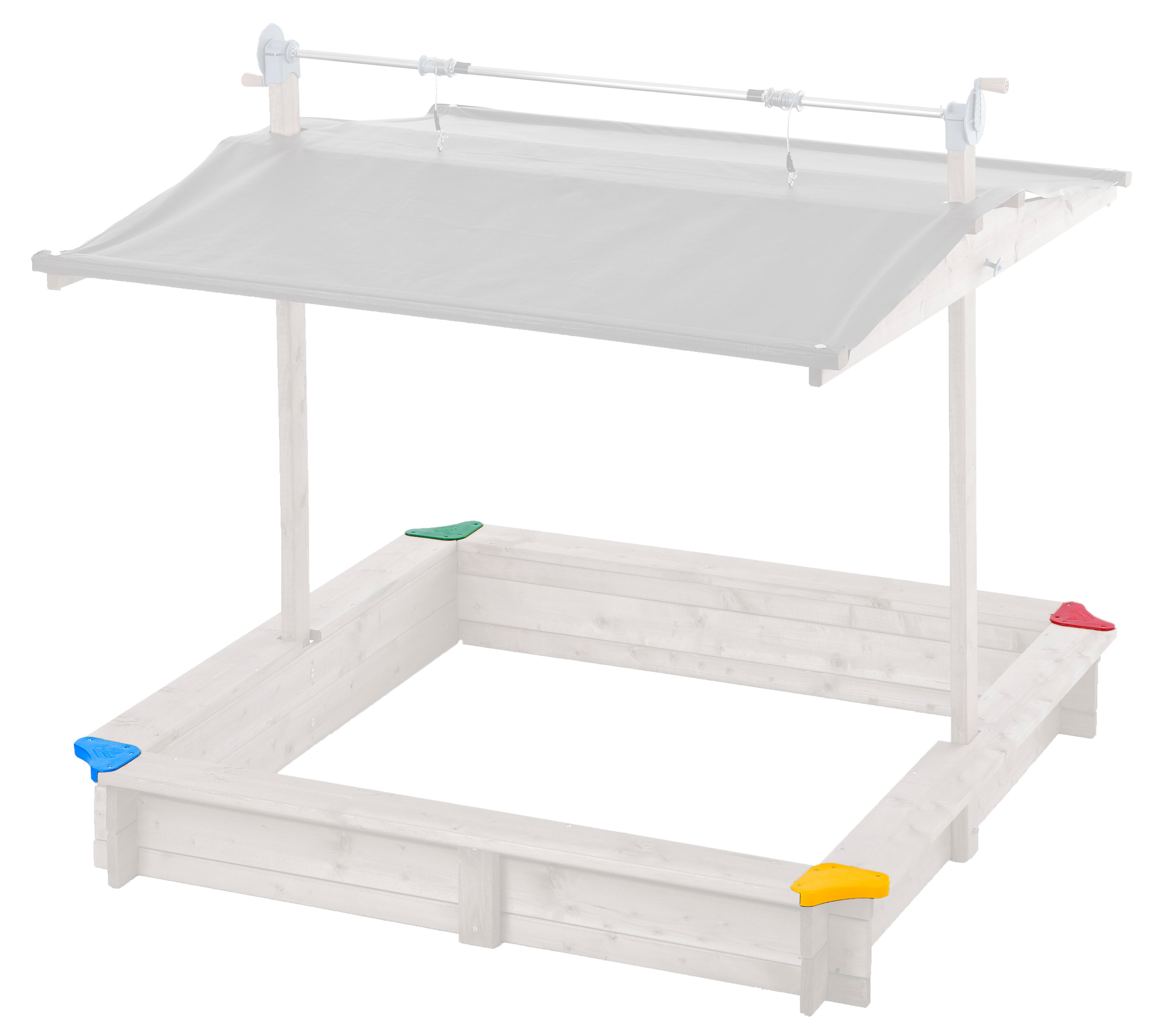 Replacement plastic corners for G31001 children's wooden sandbox with retractable roof.