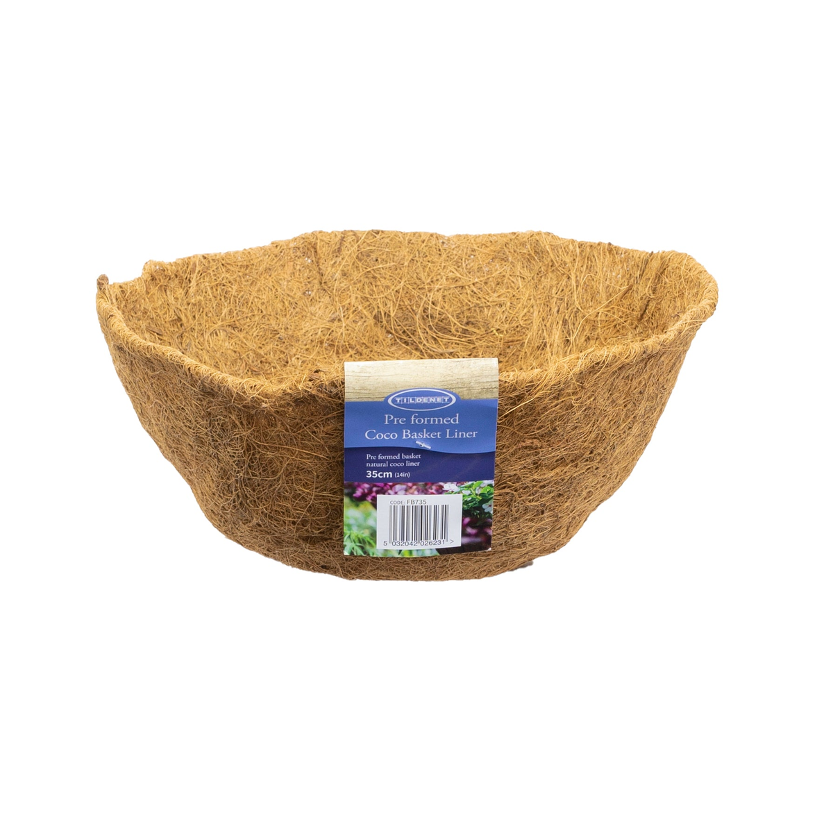 14 inch preformed coco basket liner for round hanging baskets, natural fibers, moisture retention, gardening.