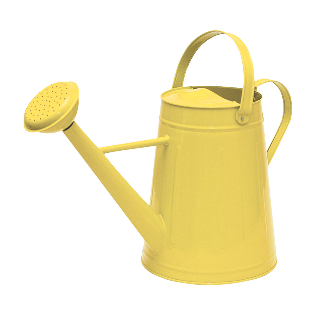 2.1 Gal Yellow Metal Watering Can. Made of steel. 3.5&quot;x 6&quot; 20&quot;L x 9&quot;W x 15.5&quot;H, 2lbs.
