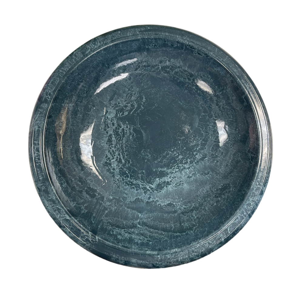 Dia Azure Fiber Clay Birdbath Bowl. Made of clay, plastic, and fiber. Impact and shatter-resistant. UV protection. 19"D, 5 lbs.