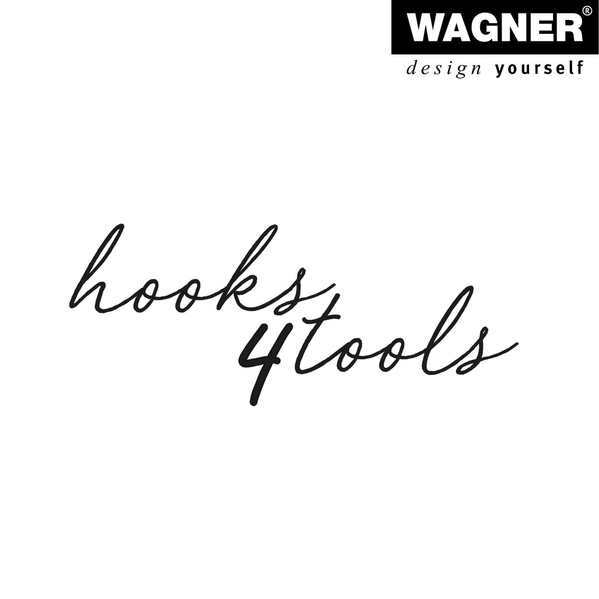 Logo of WAGNER design yourself featuring the text &quot;hooks 4 tools&quot; in stylish script.