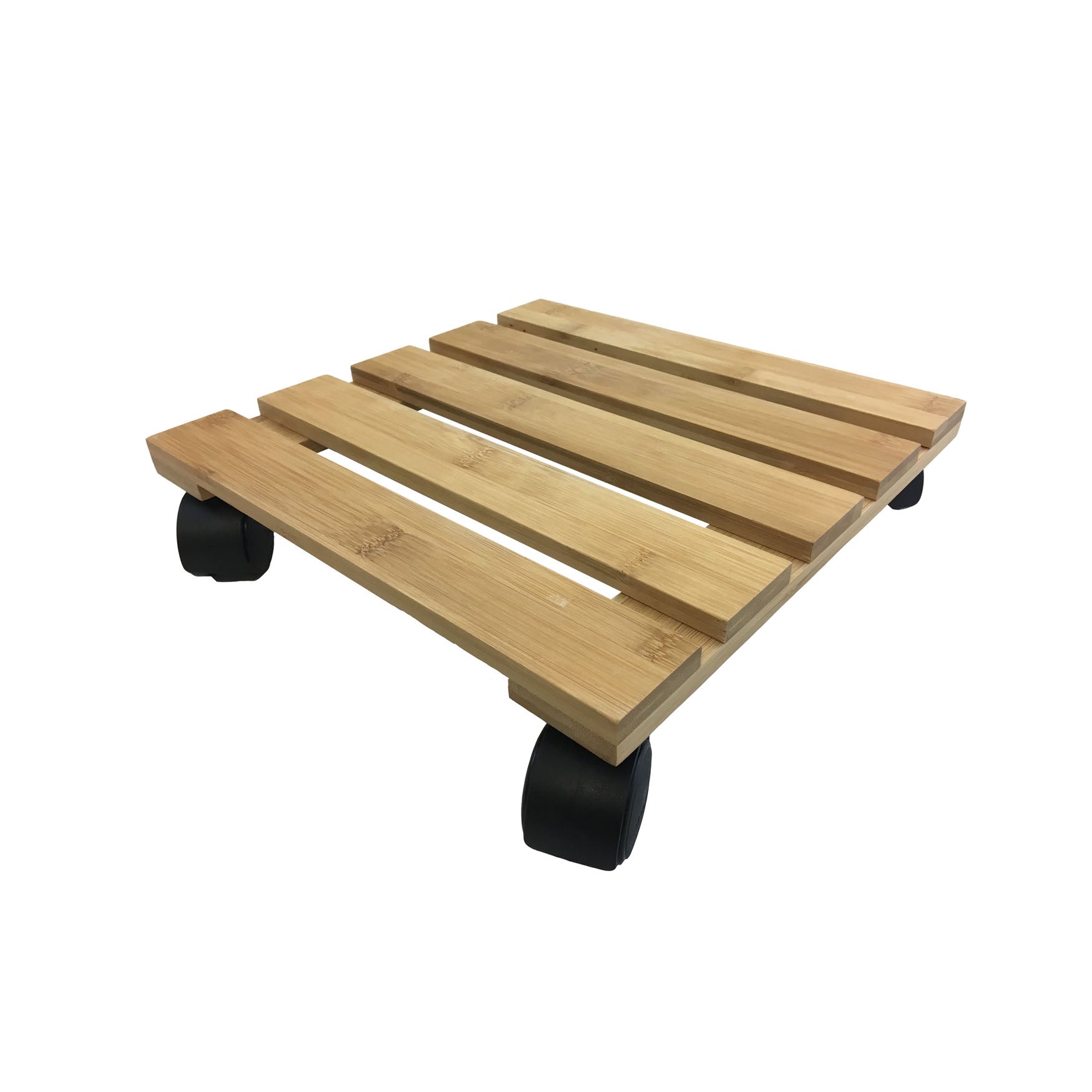  Square Bamboo Plant Caddy. 220 lbs. capacity. 11.4"D x 2.75"H, 1.65 lbs.