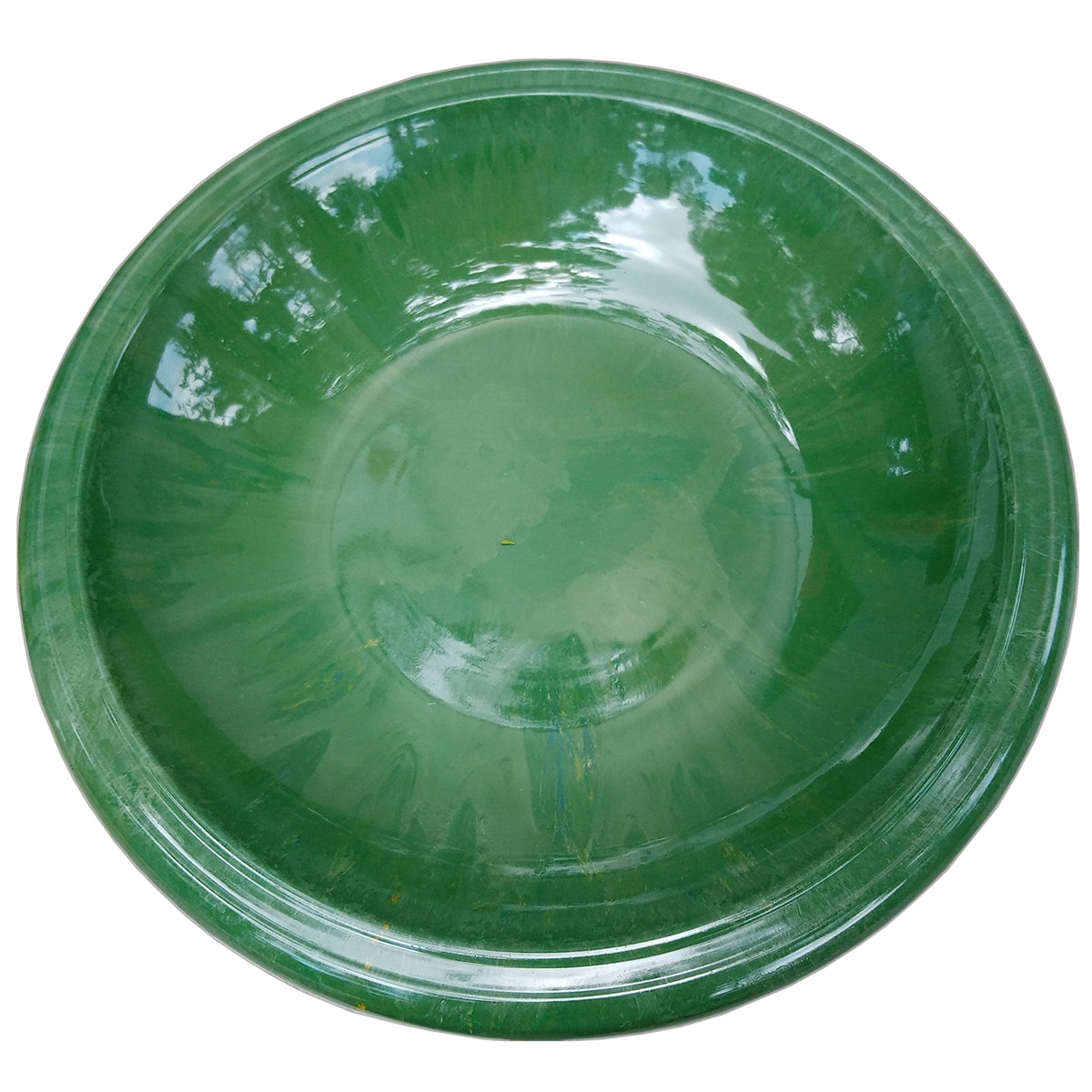 Dia Kale Green Fiber Clay Birdbath Bowl. Made of clay, plastic, and fiber. Impact and shatter-resistant. UV protection. 19"D, 5 lbs.