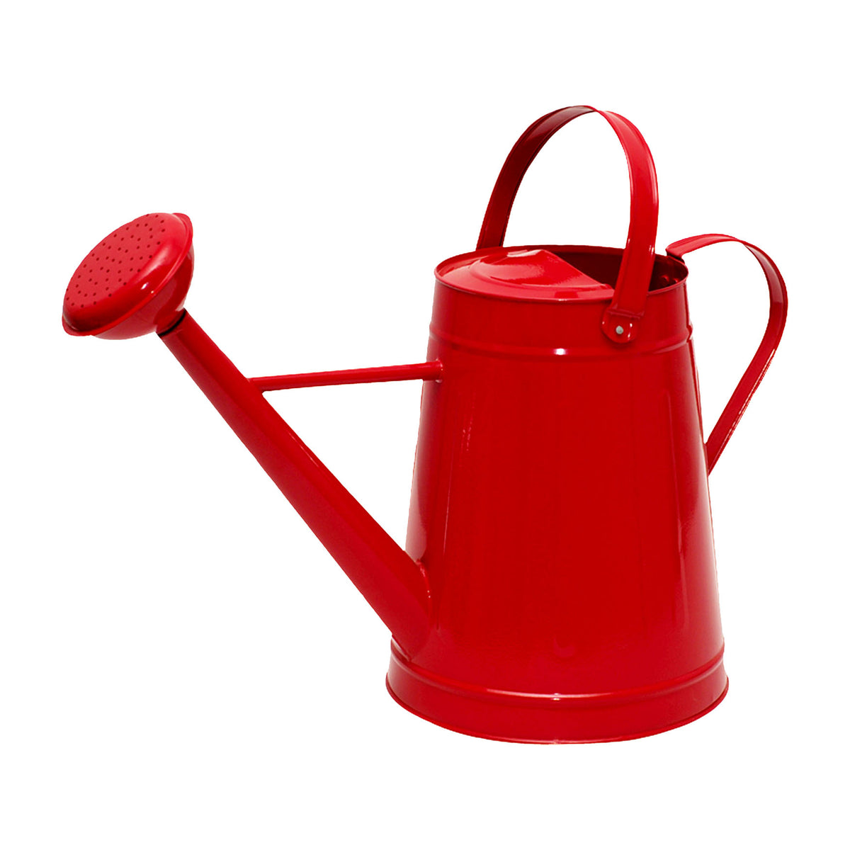 2.1 Gal Red Metal Watering Can. Made of steel. 3.5&quot;x 6&quot; 20&quot;L x 9&quot;W x 15.5&quot;H, 2lbs.