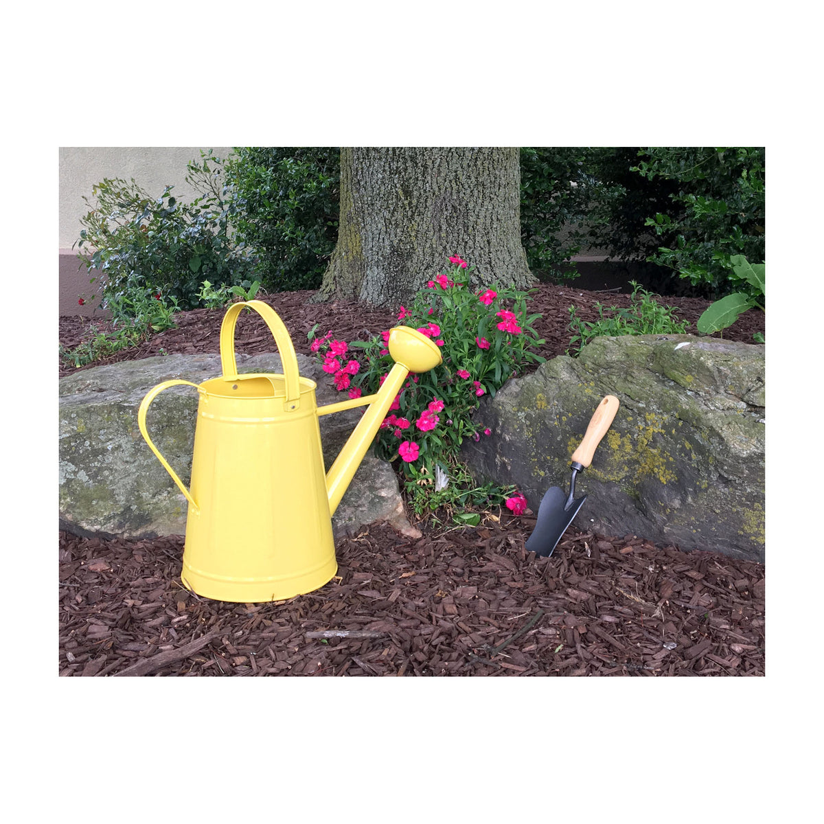 2.1 Gal Yellow Metal Watering Can. Made of steel. 3.5&quot;x 6&quot; 20&quot;L x 9&quot;W x 15.5&quot;H, 2lbs.