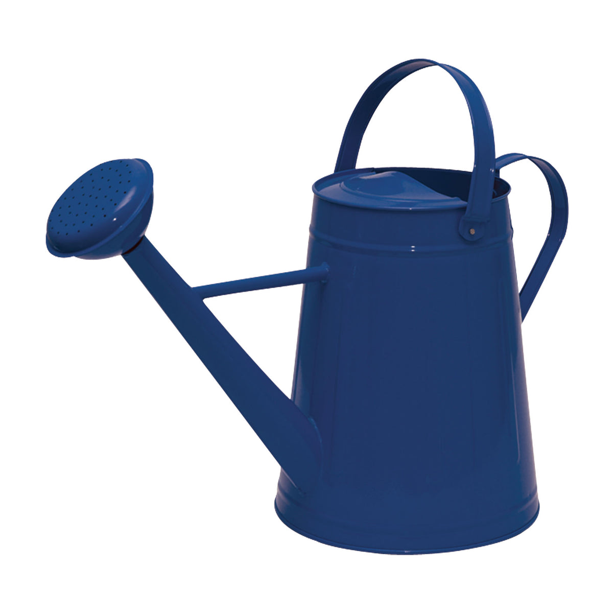 Blue 1.2 gallon metal watering can.  Constructed with powder coated galvanized steel. 18&quot;L x 7.5&quot;W x 13&quot;H 1.5lbs.