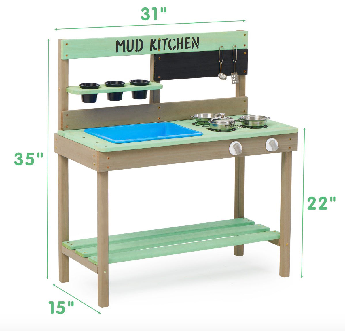 Wooden Mud Kitchen for Kids with Accessories, 31.5&quot; L x 15&quot; W x 35&quot; H, 16 lbs.