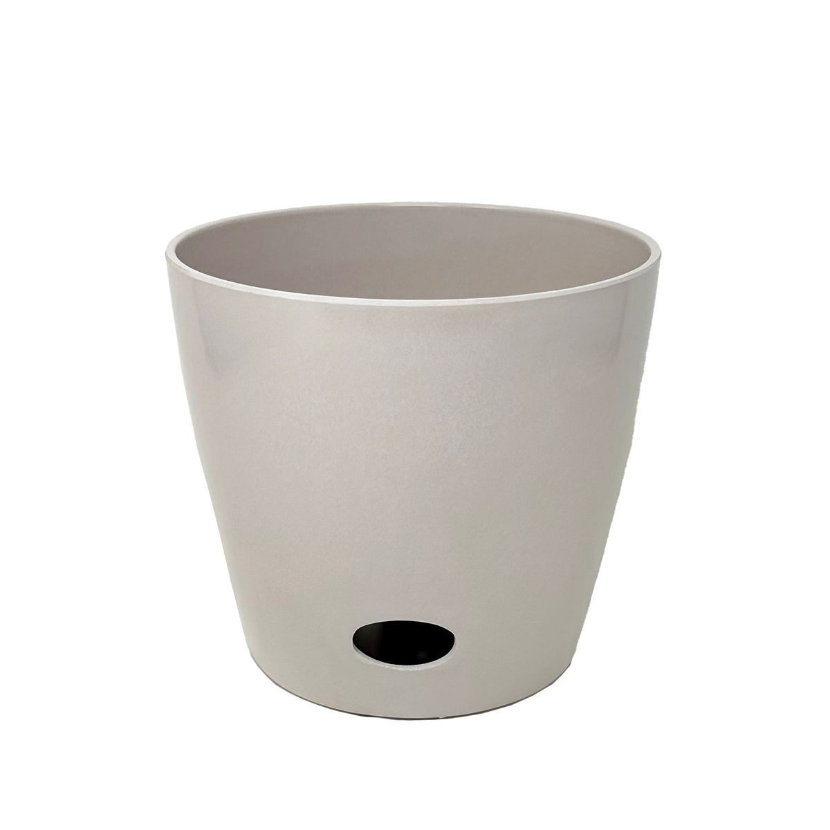 7&quot; cream round bamboo self-watering plant pot, eco-friendly, biodegradable, indoor/outdoor use.