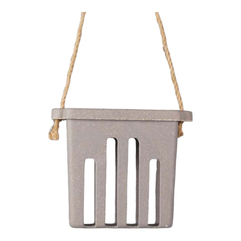 Earthy Sustainable Suet Cake Feeder made from straw, dimensions 5.71" x 4.92" x 1.65", vegan-friendly.