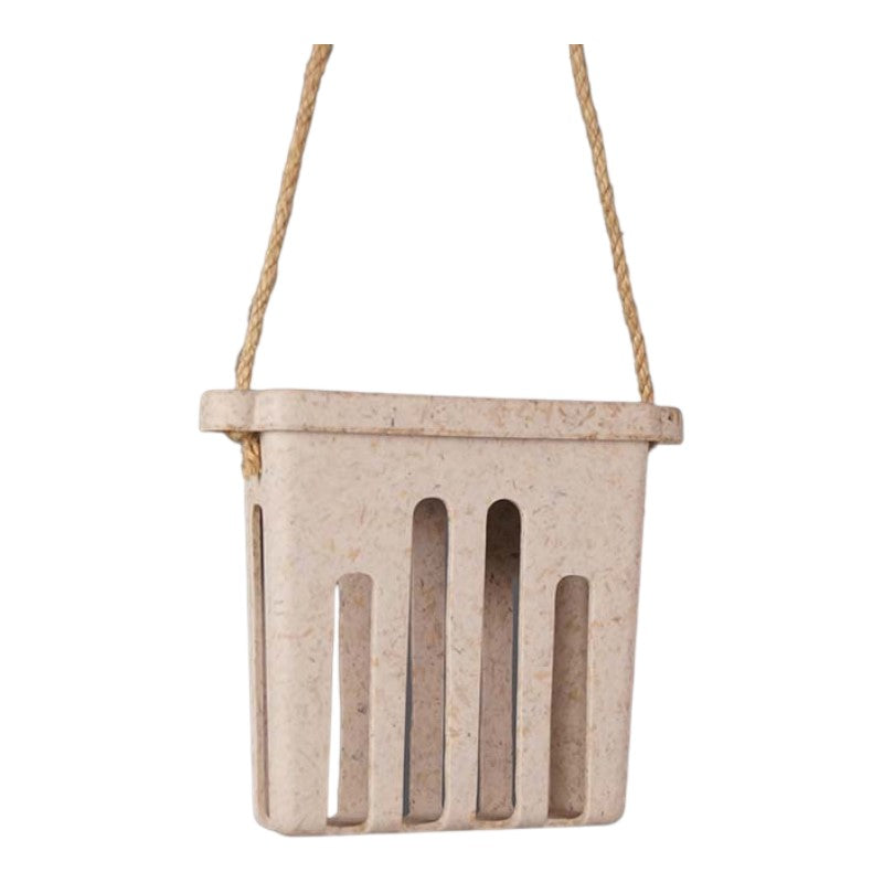 Earthy Sustainable Suet Cake Feeder made from chaff material.