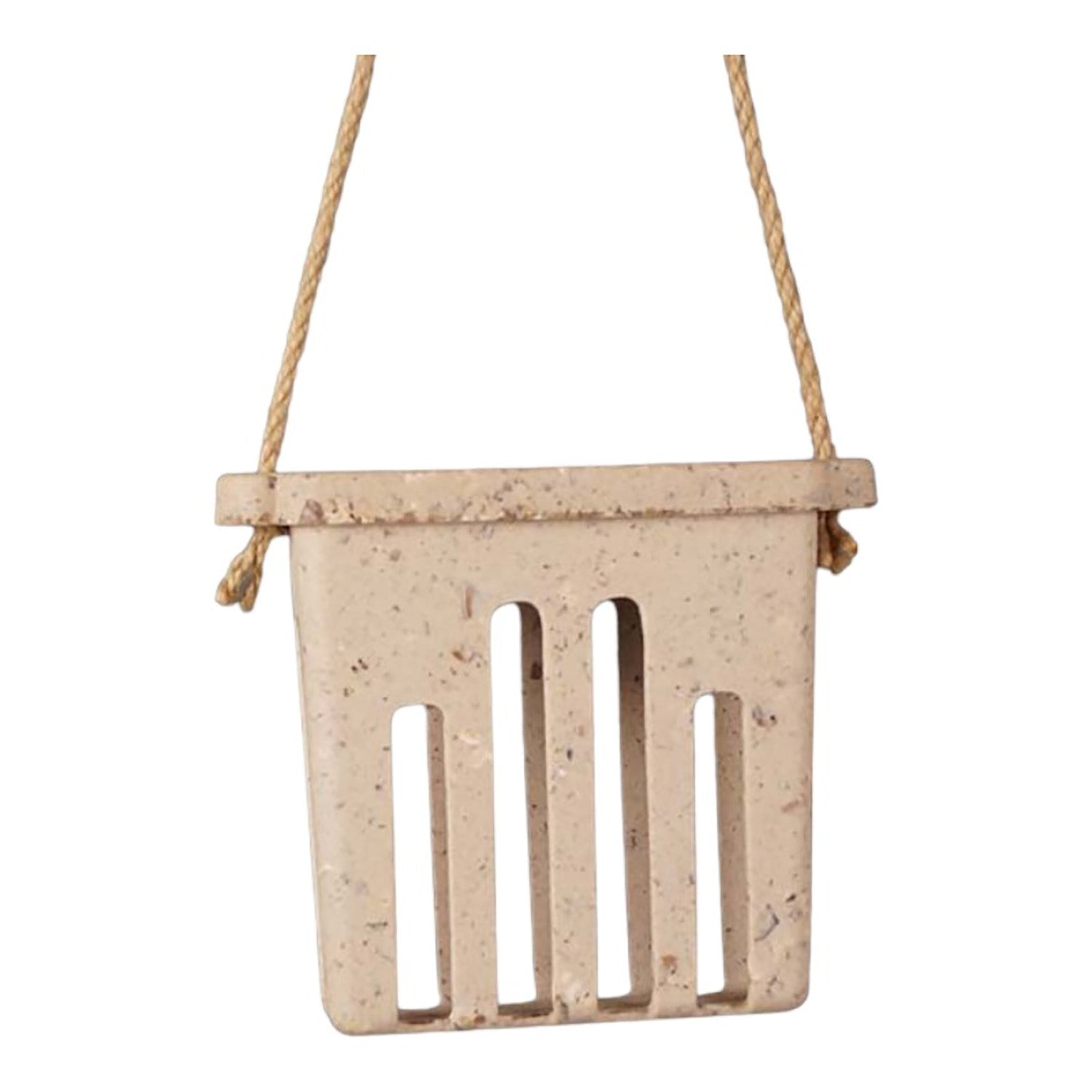 Eco-friendly suet cake bird feeder made from coffee husks, sustainable and vegan.