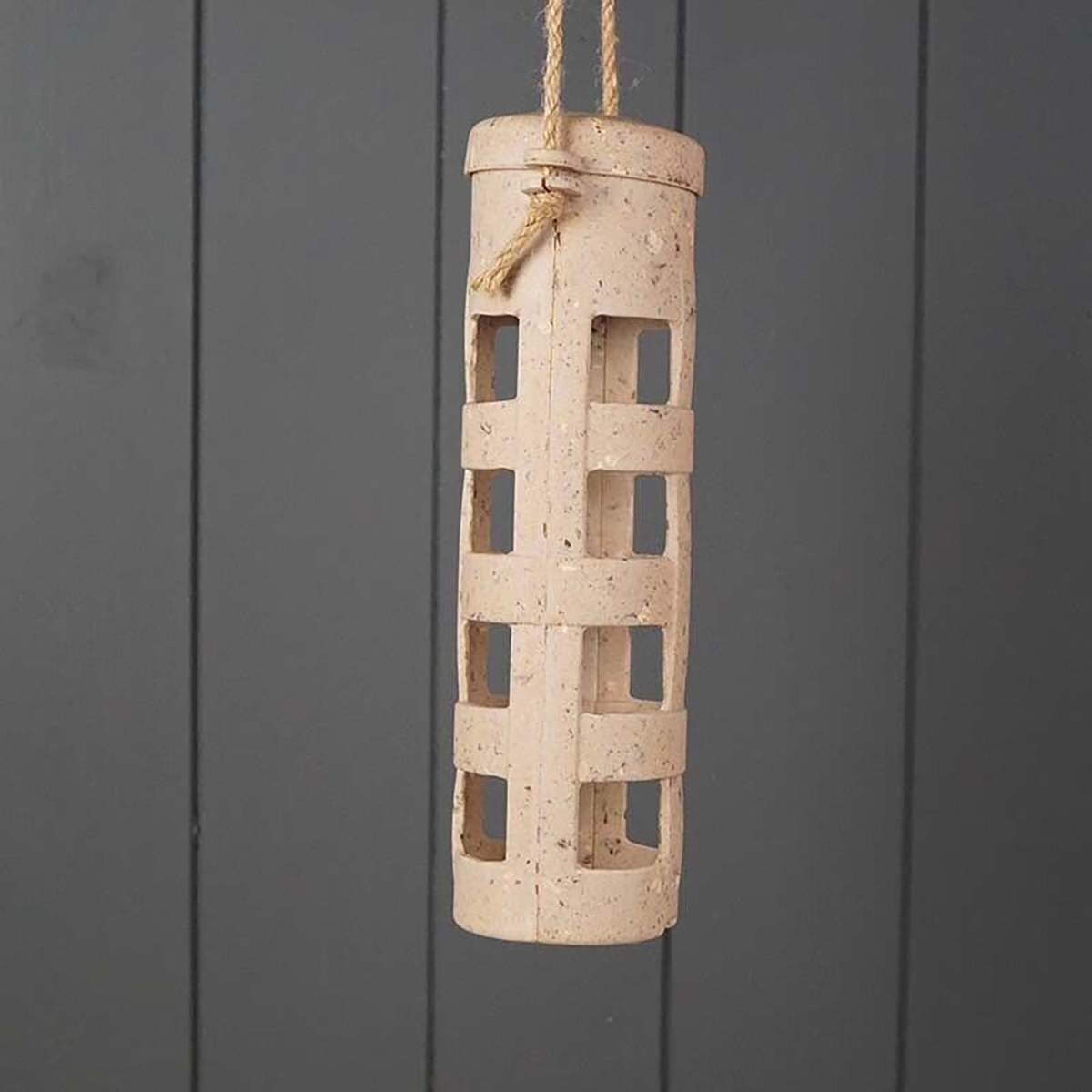 Earthy Sustainable Suet Ball Feeder made from coffee husks, frost-proof, vegan-friendly, 9.06&quot; high x 2.5&quot; diameter.