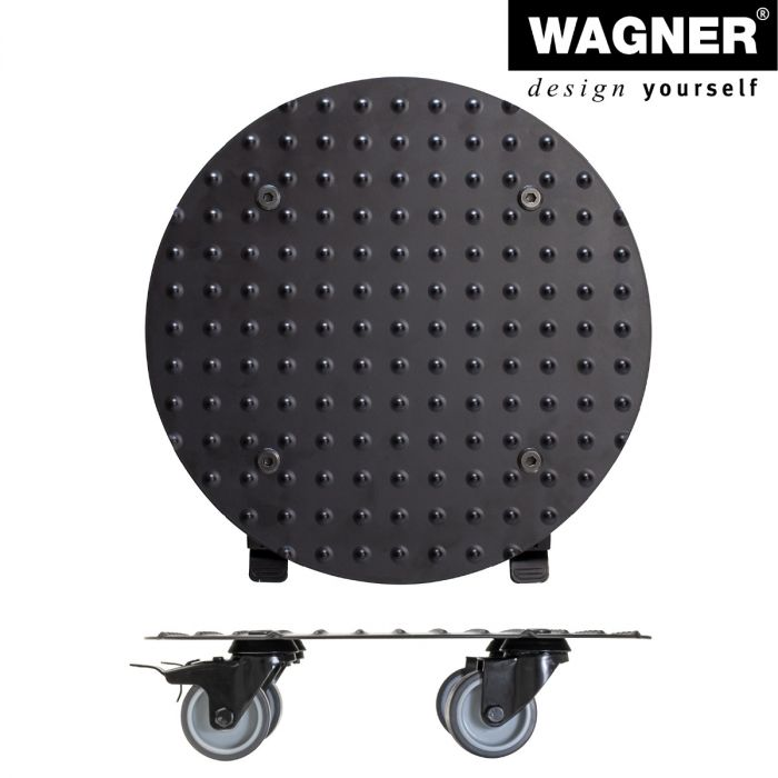 11.8&quot; black round aluminum plant caddy with brakes, indoor/outdoor use, rust-free diamond plate design, Wagner brand.