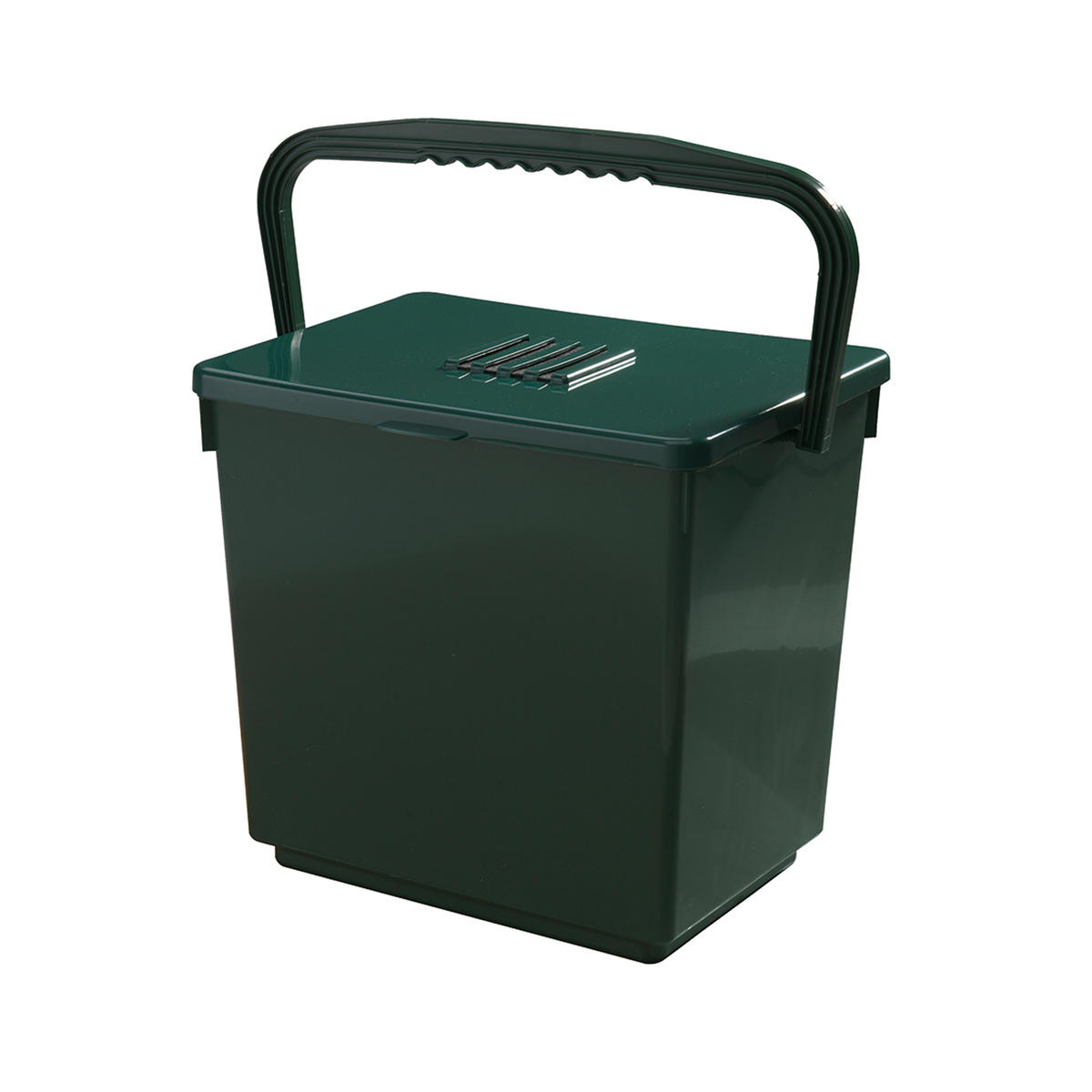 Jumbo 8 gal compost caddy with lid and handle.