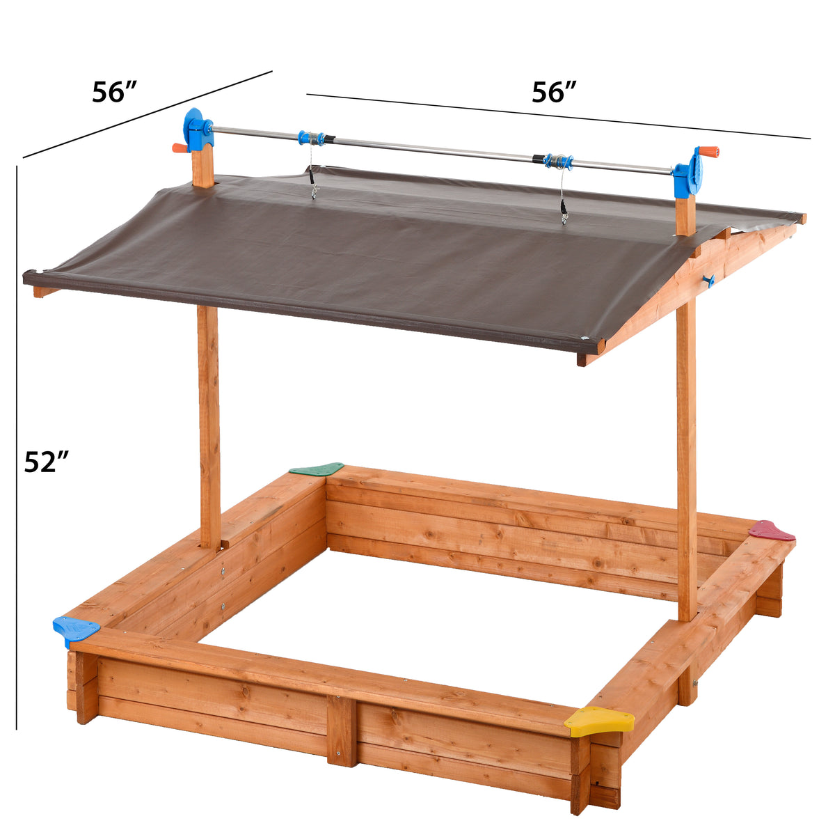 Children&#39;s Wooden Sandbox with Retractable Roof, 4.66 ft. W x 4.66 ft. L x 4.33 ft. H - Garden Your Way 