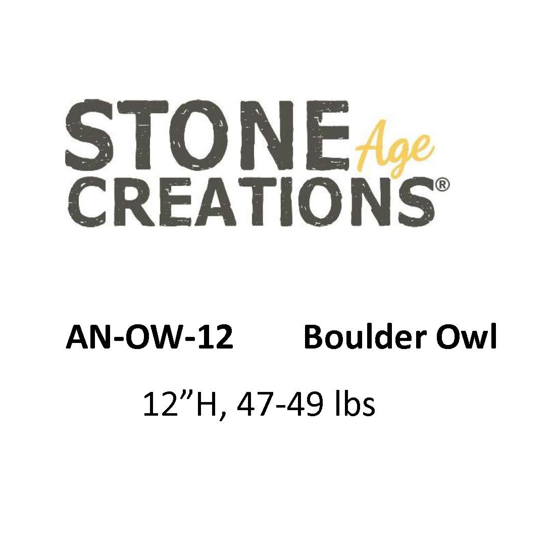 Hand carved natural granite boulder stone owl, 12&quot; tall, 47-49 lbs.