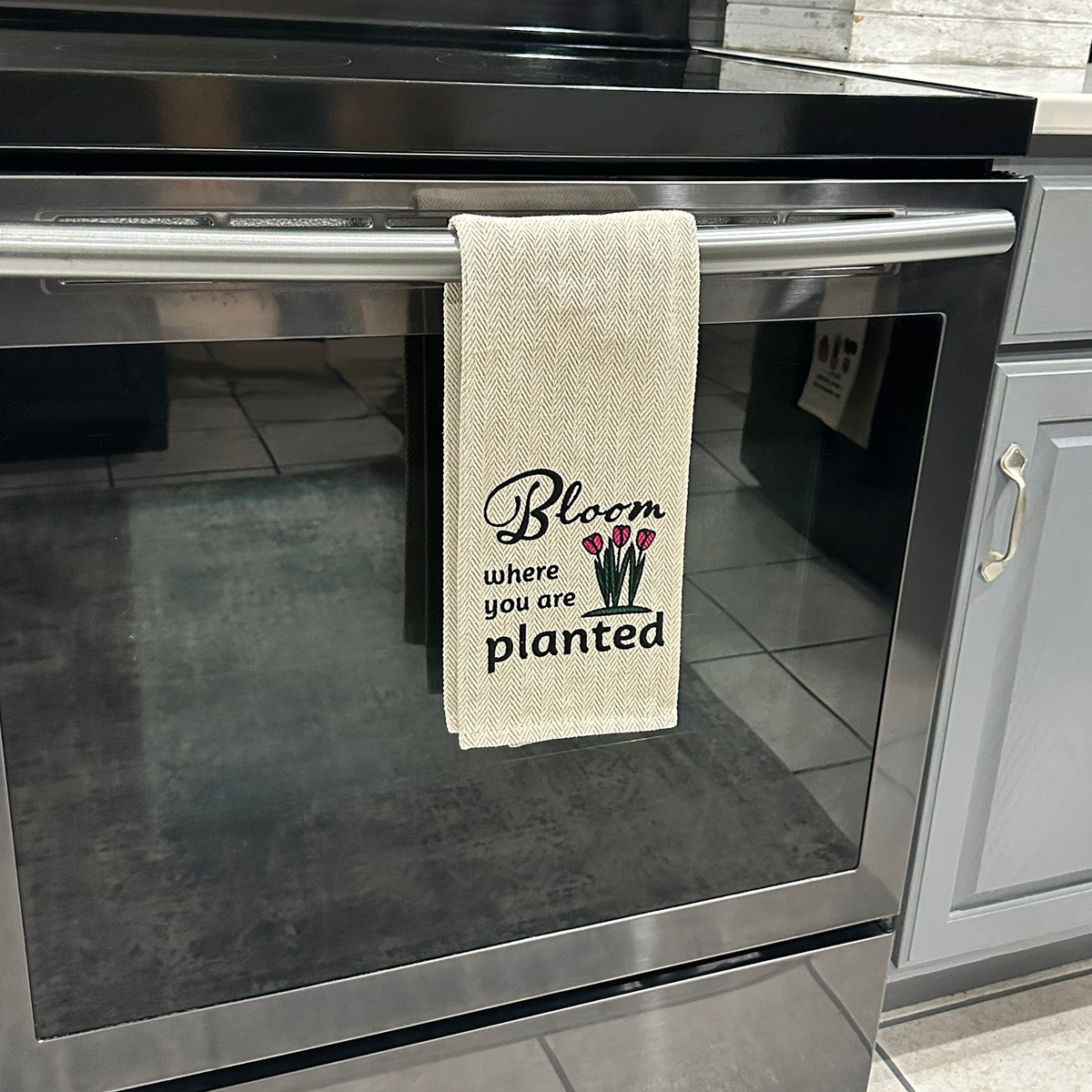 Kitchen Tea Towel - Bloom Where You Are Planted - 100% Cotton, Eco-Friendly, 16&quot; x 28&quot;