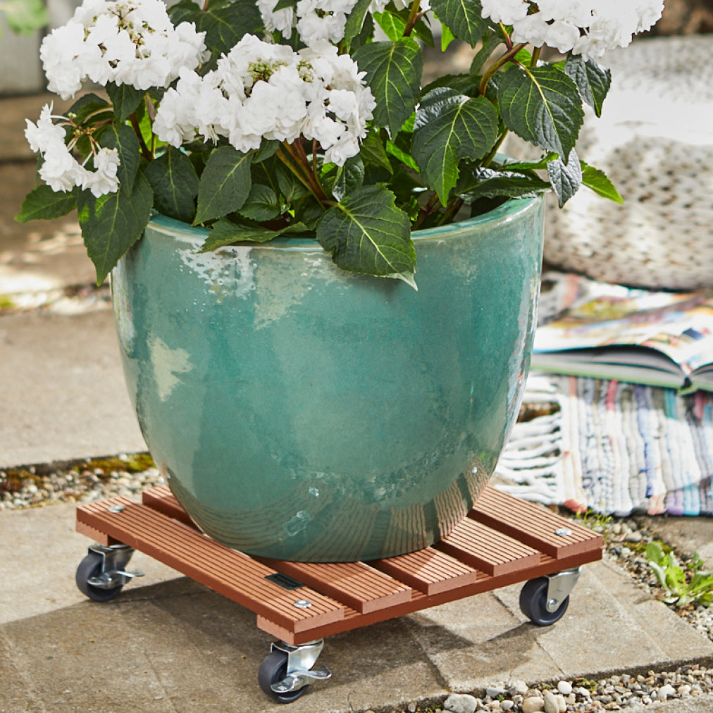 11.4&quot; Terra Cotta Square WPC Plant Caddy with Brakes, Indoor/Outdoor Use, Waterproof and UV-Resistant, Supports 176 lbs, Non-Slip Surface.