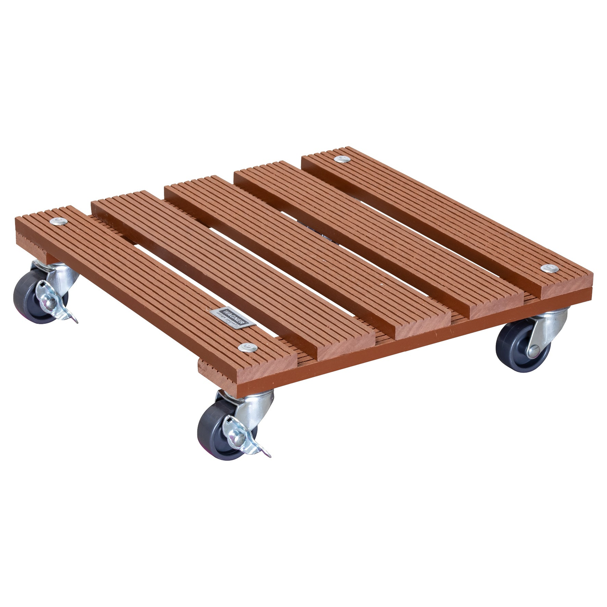 11.4&quot; terra cotta square WPC plant caddy with brakes, indoor/outdoor use, non-slip surface, heavy-duty casters, supports 176 lbs.