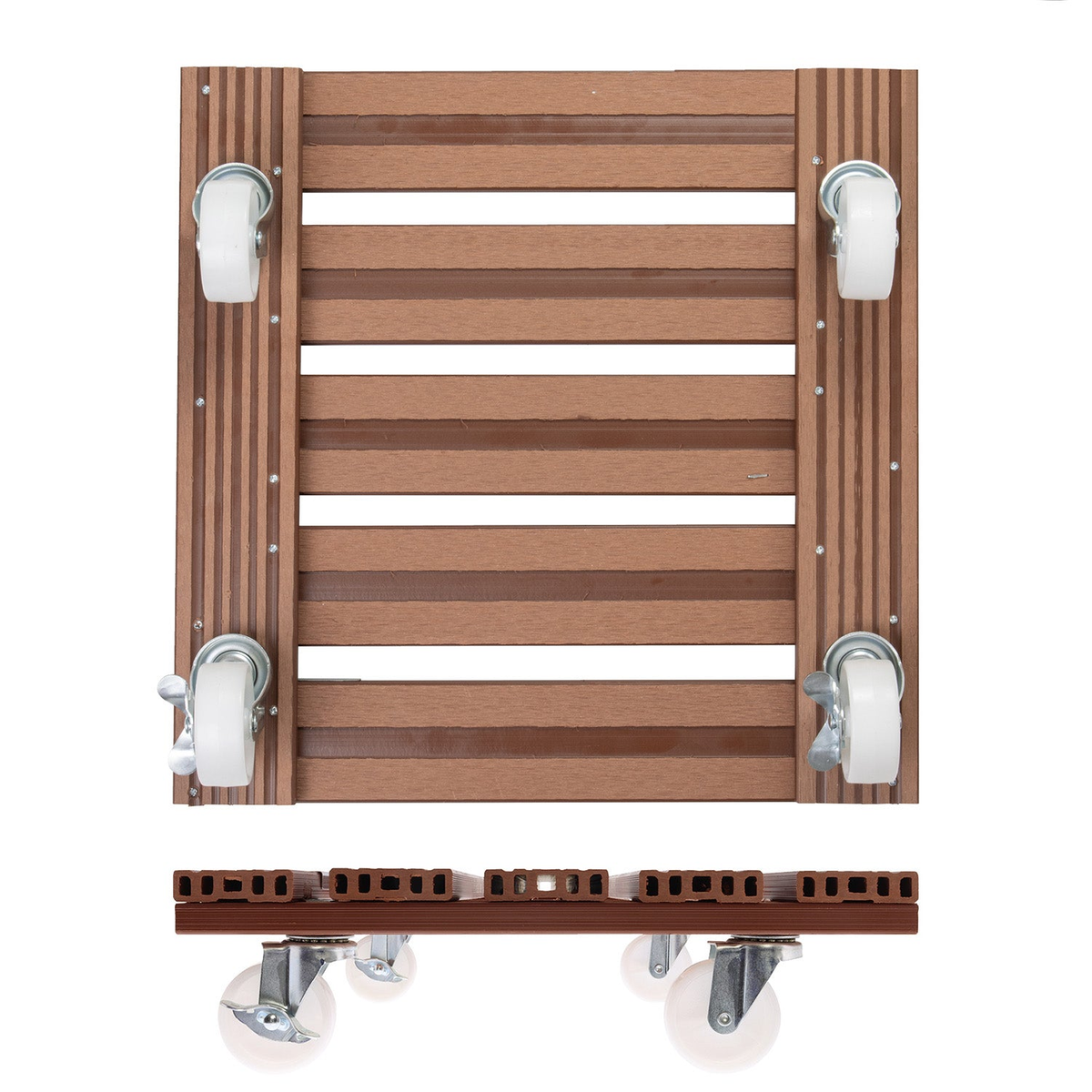 15.4&quot; terra cotta square WPC plant caddy with brakes, heavy-duty casters, 265 lbs capacity, waterproof, UV-resistant.