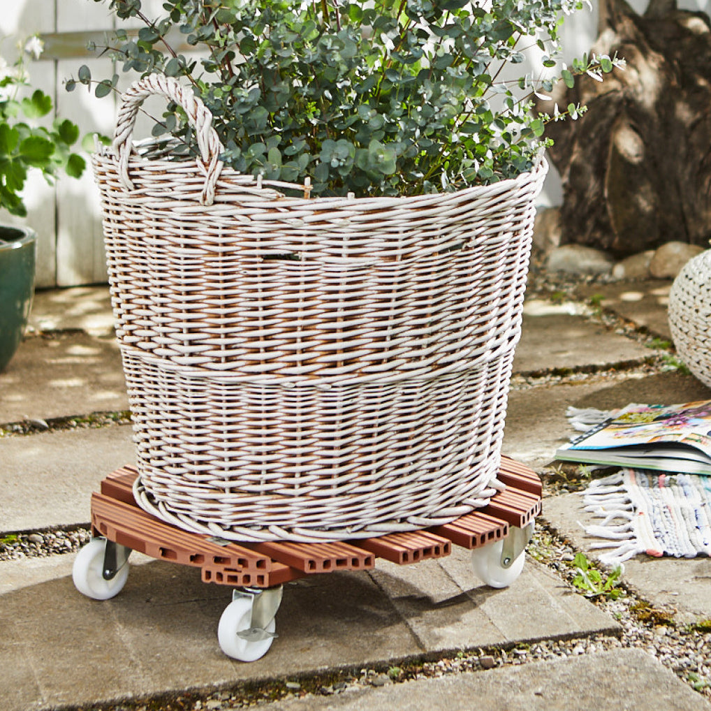 20&quot; Terra Cotta Round WPC Plant Caddy with brakes, indoor/outdoor use, supports up to 265 lbs.