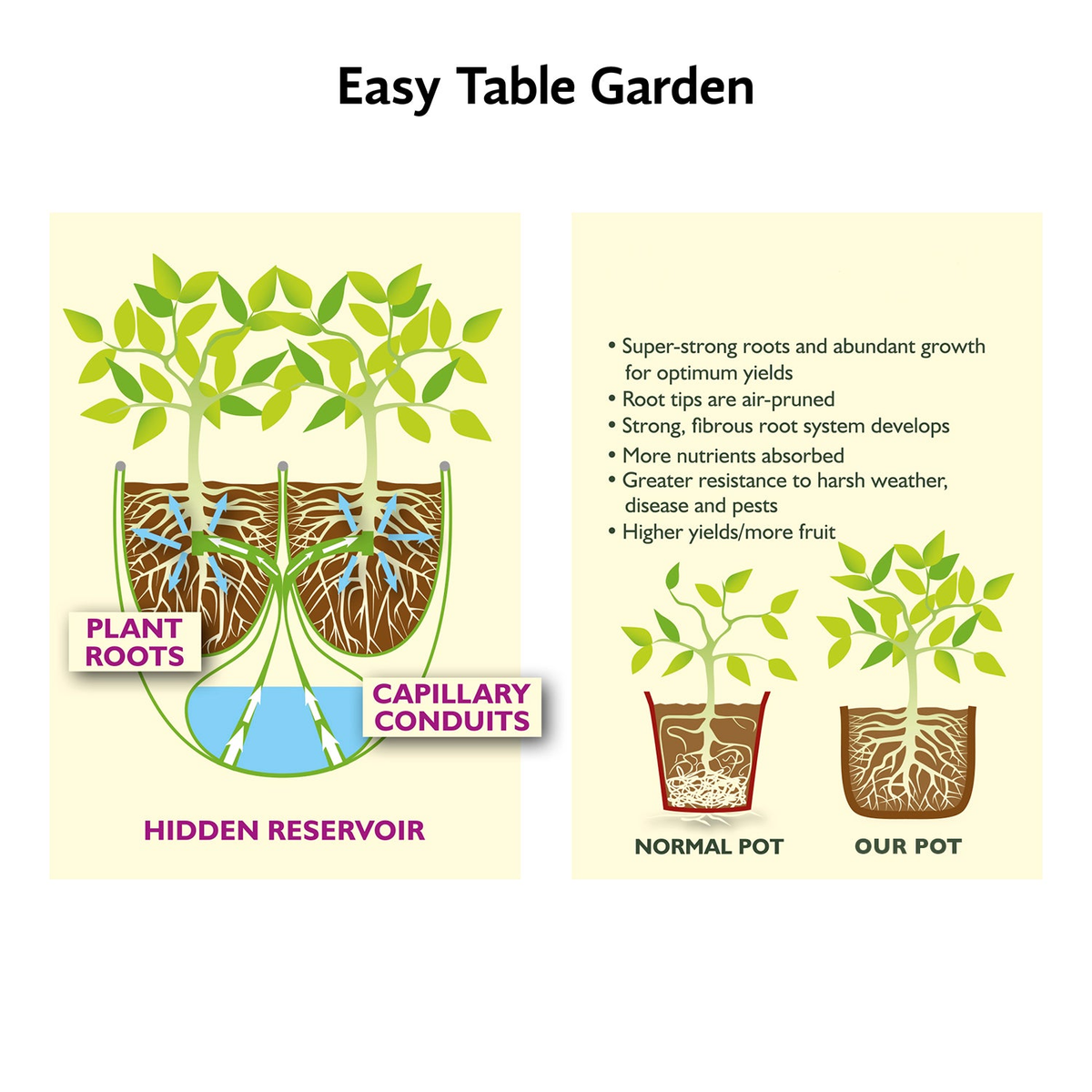 Vigoroot Easy Garden Table with self-watering system and air pruning fabric.