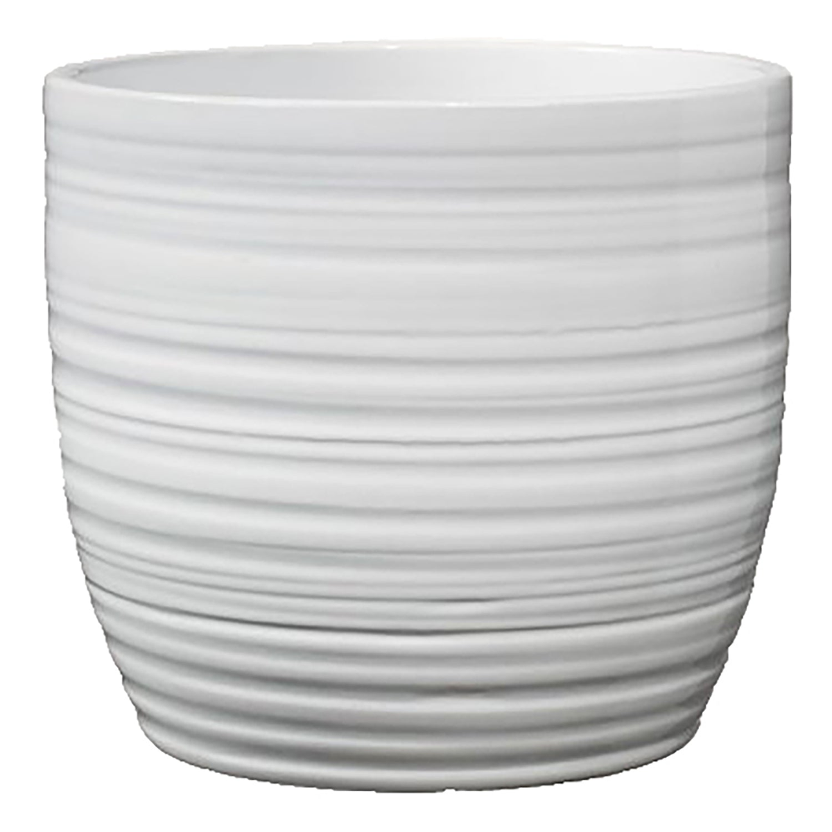 6.3&quot; Dia White Ceramic Bergamo Indoor Plant Pot with glazed finish and ridges, sustainable design.