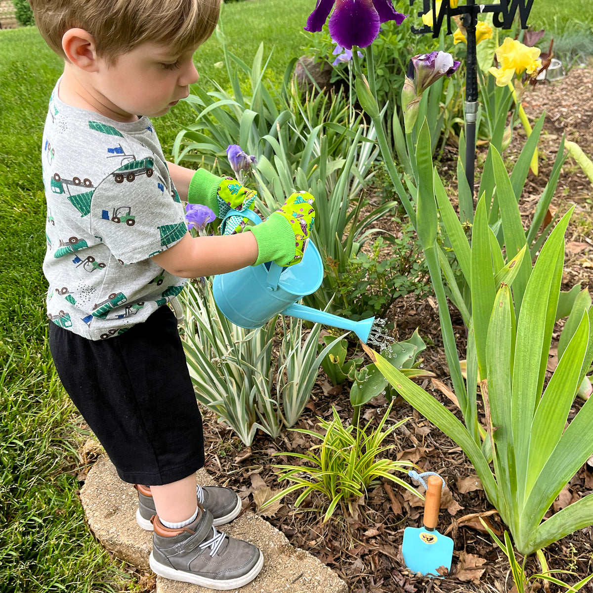 Little Pals Kids Blue Watering Can Kit w/Trowel &amp; Gloves - Garden Your Way 