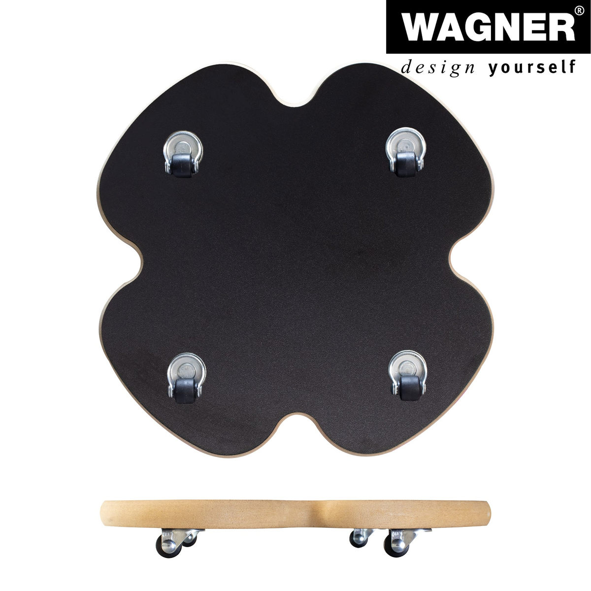 13&quot; Black Clover Decor Indoor Plant Caddy with hidden swivel casters and four soft wheels for smooth movement.