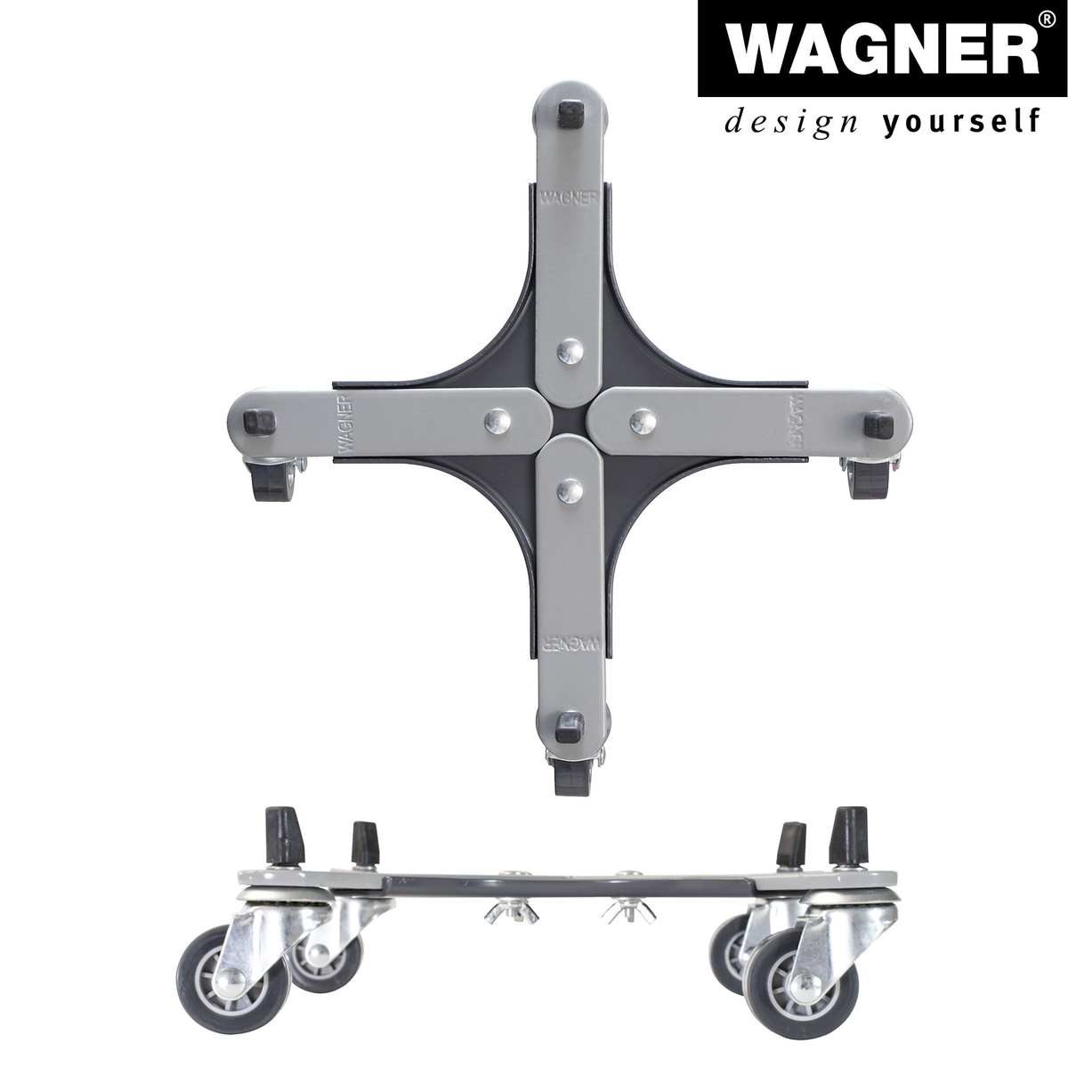 Adjustable metal plant caddy with wheels by Wagner, supports up to 220 lbs, and adjustable from 11 to 16.1 inches for indoor/outdoor use.