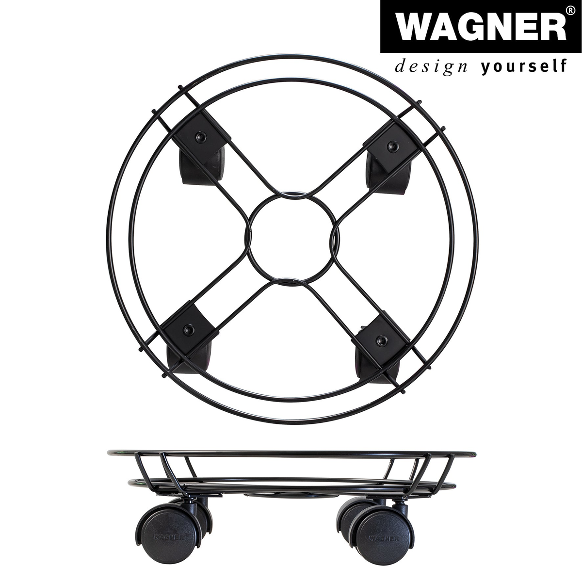 11.8&quot; Black Round Wire Indoor Plant Caddy with twin wheel casters by Wagner