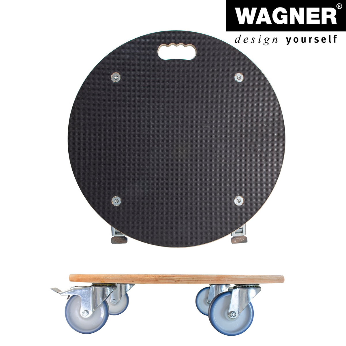 22.8&quot; black round Wagner MaxiGrip plant caddy with brakes and swivel casters.