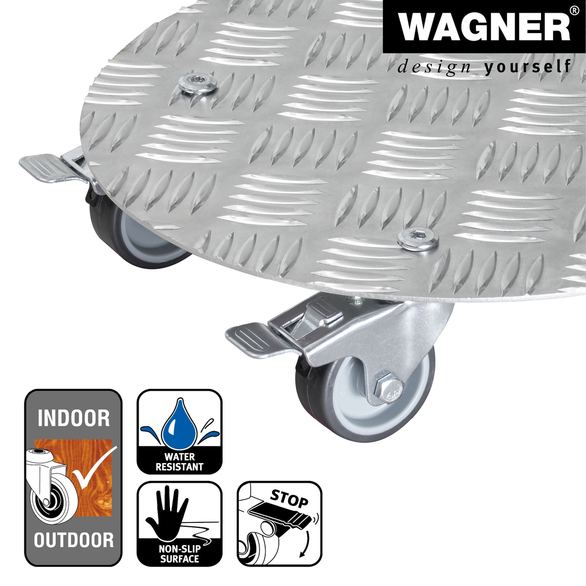 11.8&quot; silver round diamond plated aluminum plant caddy with brakes, indoor/outdoor use, soft casters, supports 220 lbs.