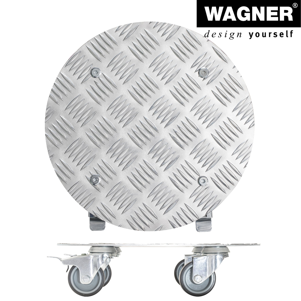 11.8&quot; silver round aluminum plant caddy with brakes, modern design, indoor/outdoor use, by Wagner.