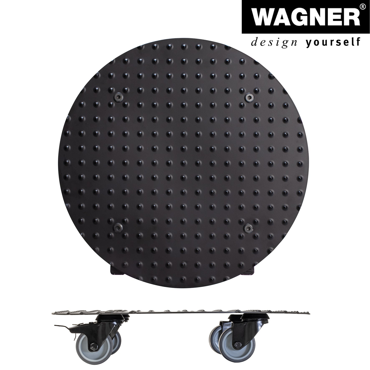 15&quot; black round aluminum plant caddy with brakes, durable rust-free design, 331 lbs capacity, soft casters, German-made.