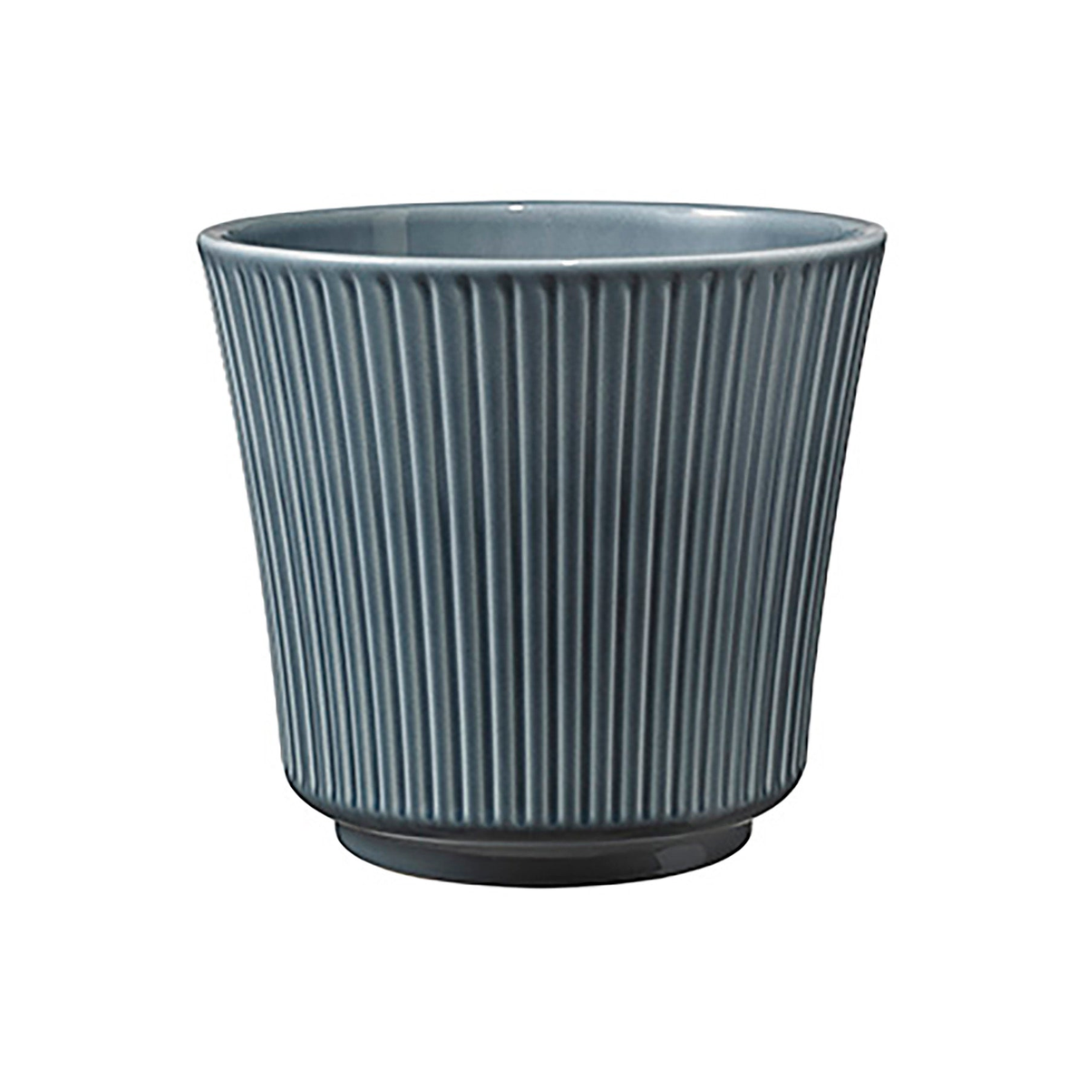 4-Piece Indoor Ceramic Plant Pot Set, Blue-Gray ribbed design, 6.3&quot; diameter, no drainage holes.