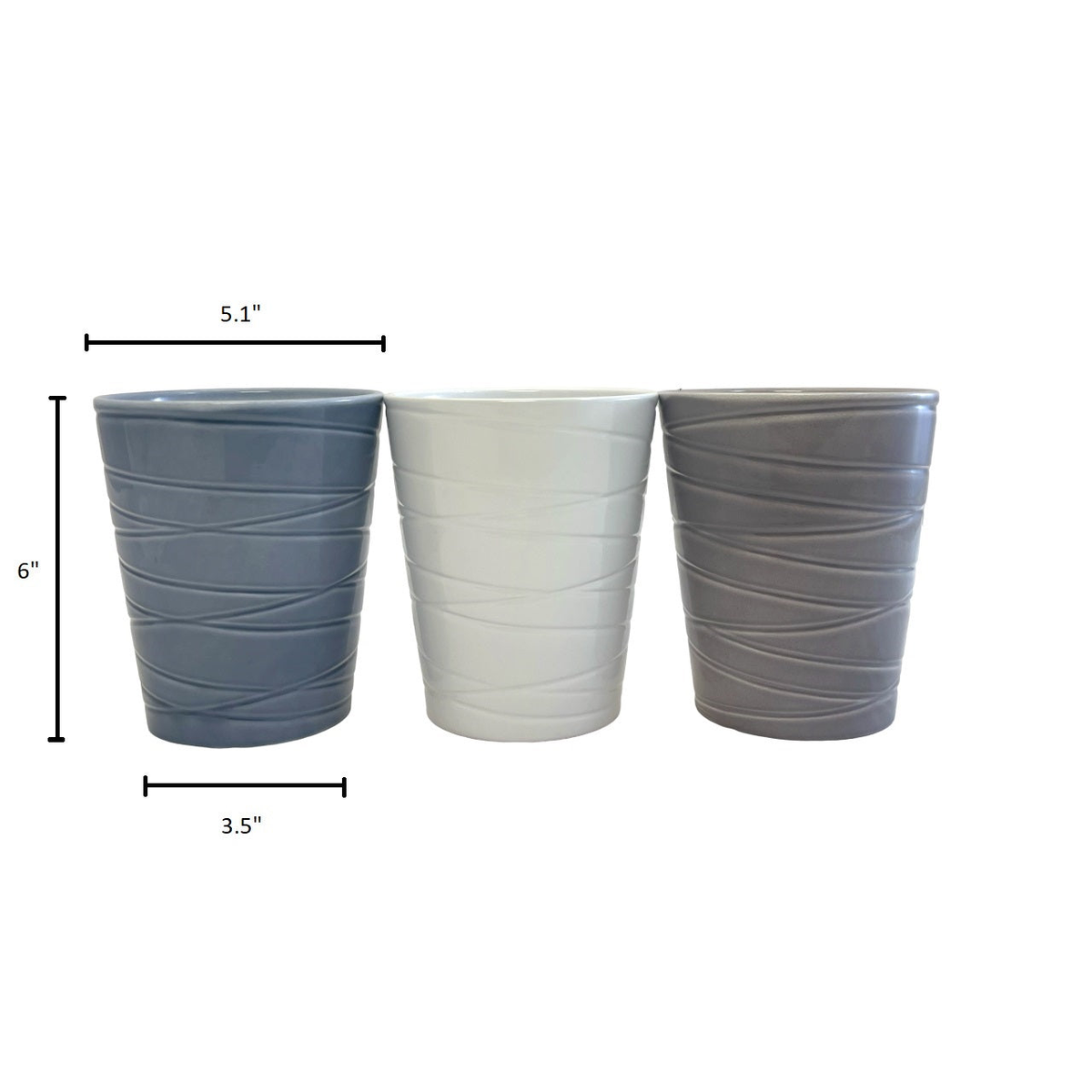 3-Piece Indoor Ceramic Orchid Plant Pot Set in white, blue-gray, and warm-gray, 5.1&quot; diameter.