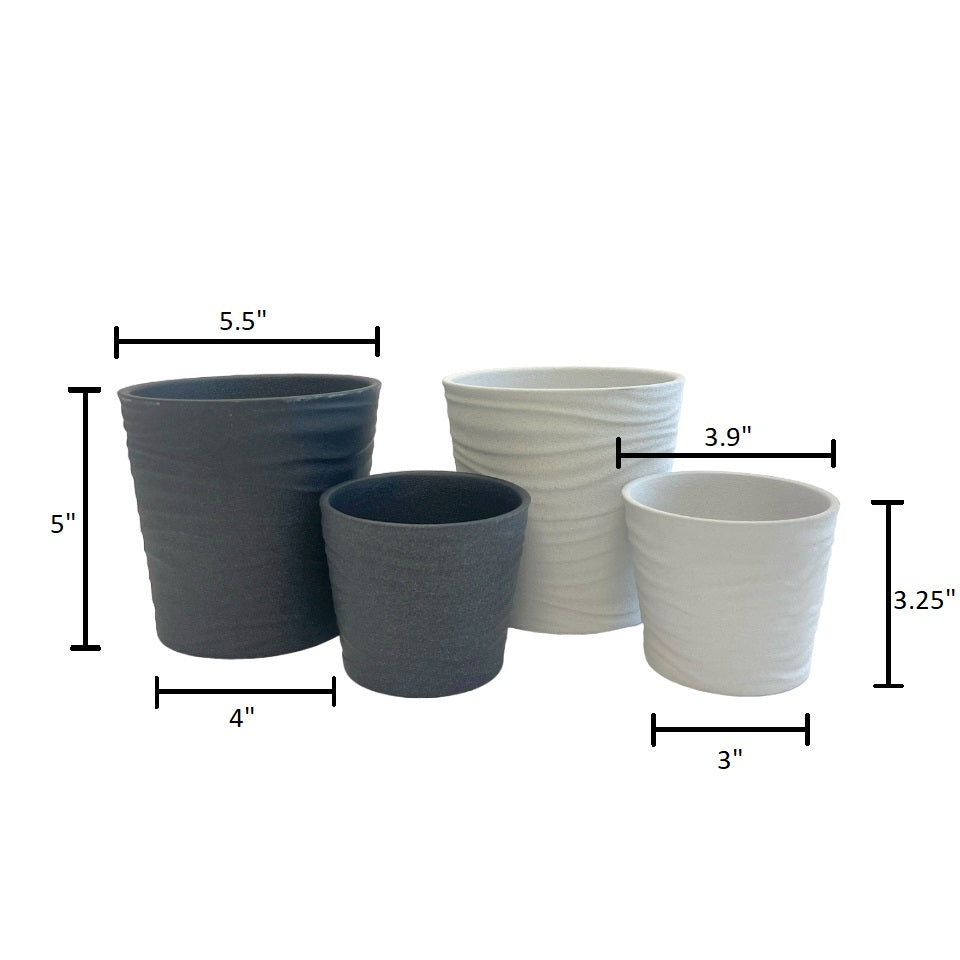 4-piece indoor ceramic plant pot set, 5.5&quot; and 3.9&quot; diameters, white and anthracite, waterproof pottery.