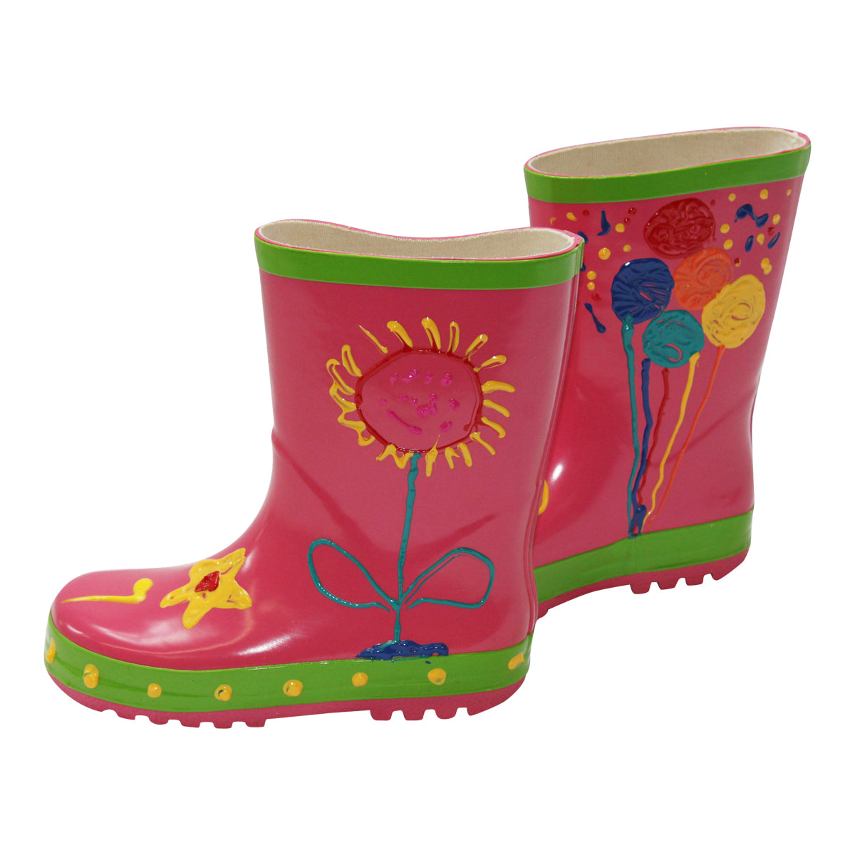 Little Pals Paint Your Own Wellies Rain Boots, Pink with Green Trim, Kids US Size 9.5 - Garden Your Way 