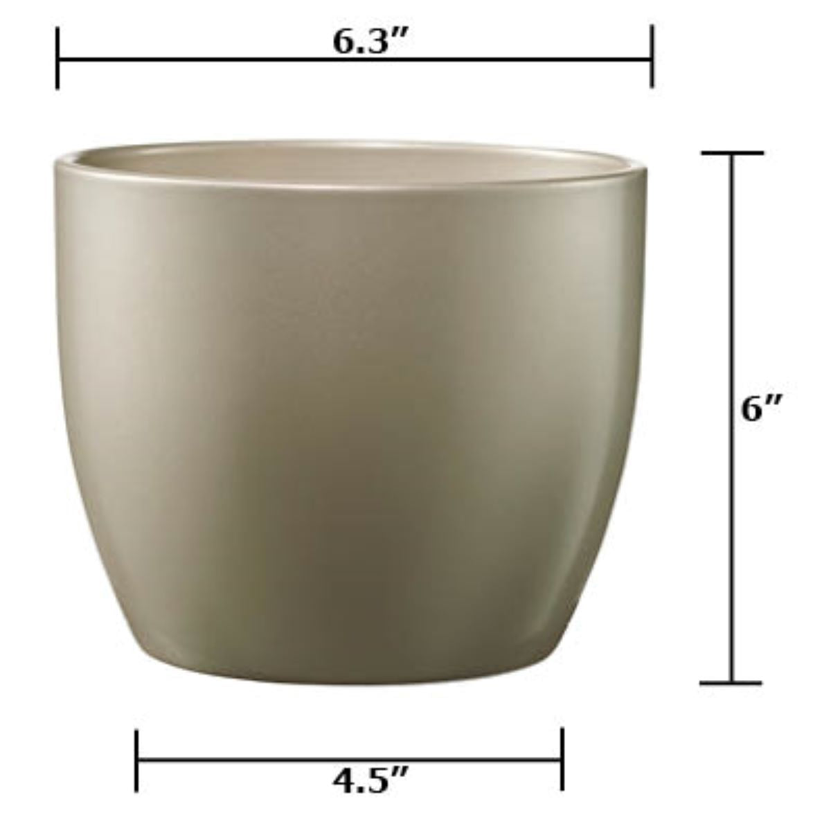 6.3&quot; dia gray beige metallic ceramic indoor plant pot with shiny finish, no drainage holes.