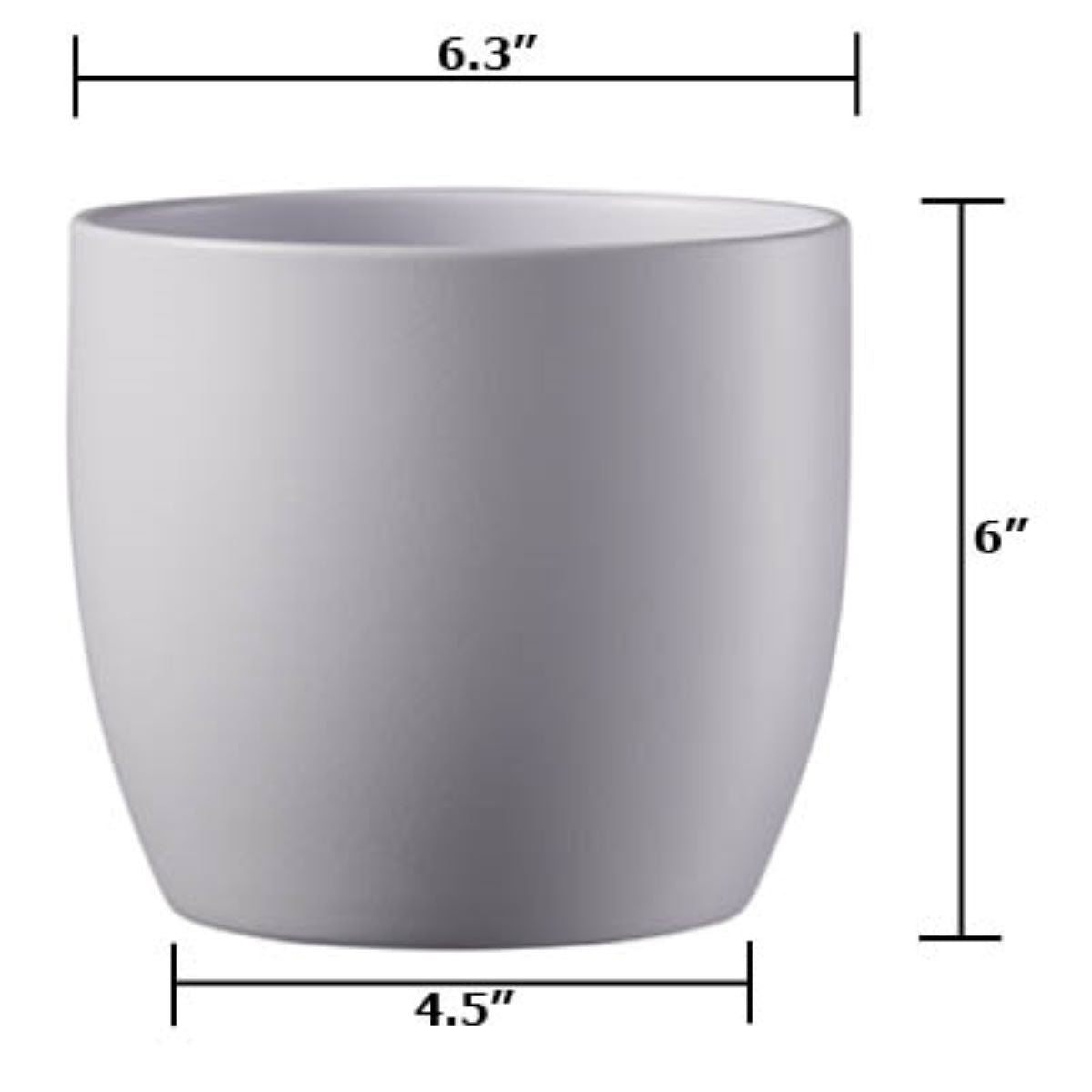 6.3&quot; diameter matte lavender ceramic indoor plant pot with solid design and no drainage holes.