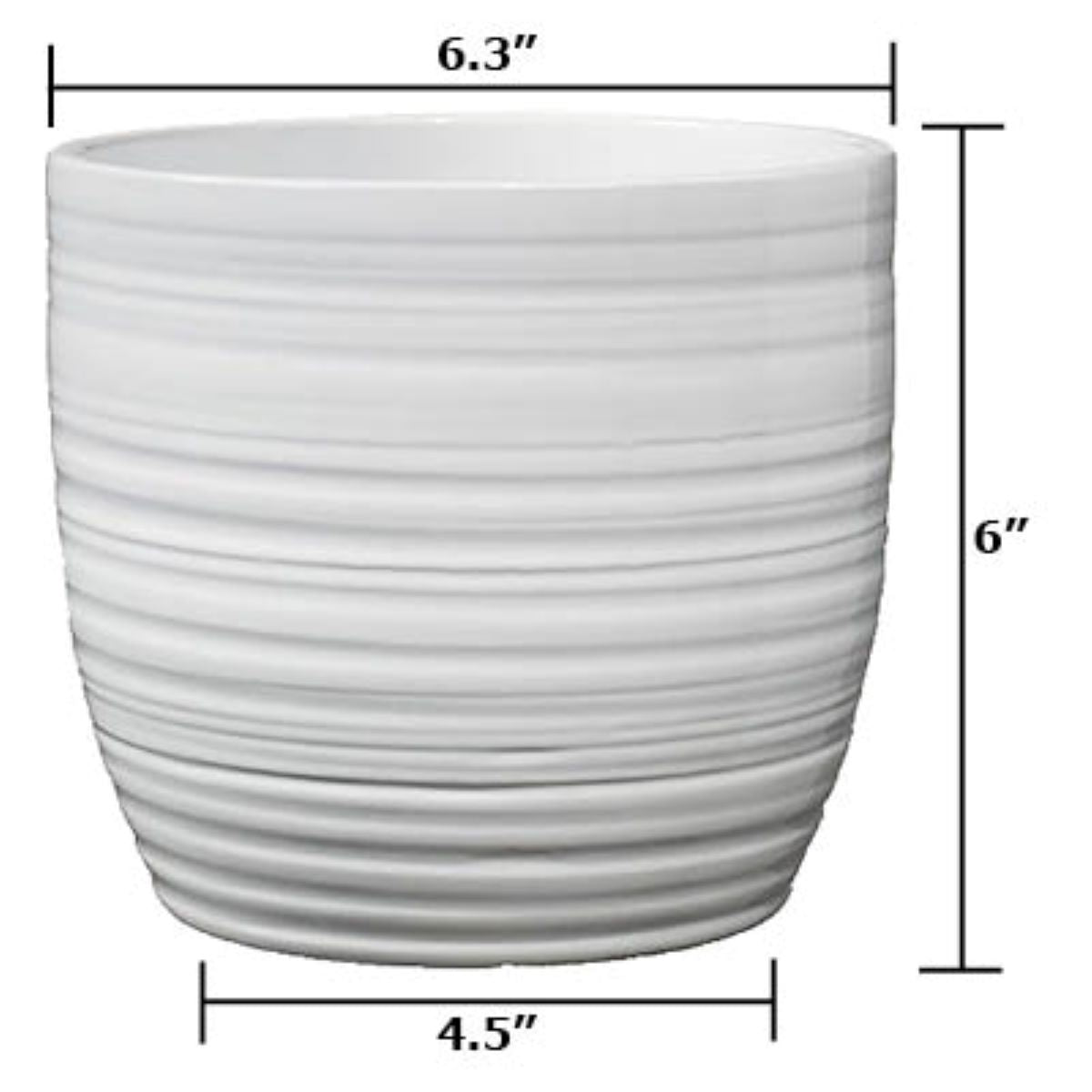 6.3&quot; Dia White Ceramic Bergamo Indoor Plant Pot with ridged design and glazed finish