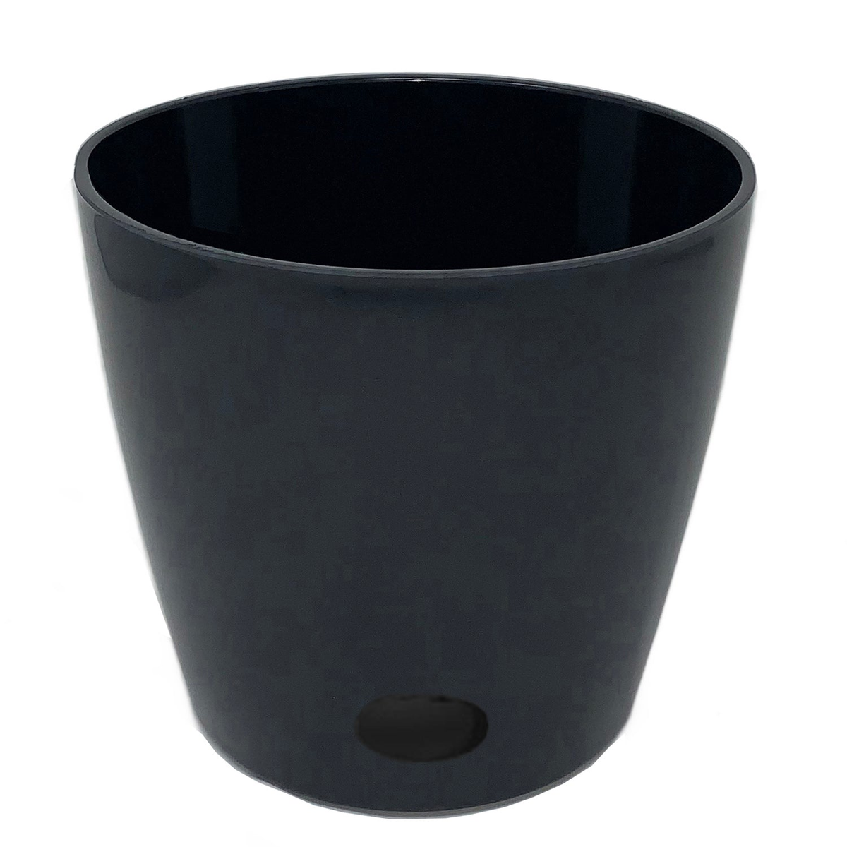 10&quot; black round bamboo self-watering plant pot, eco-friendly and biodegradable.