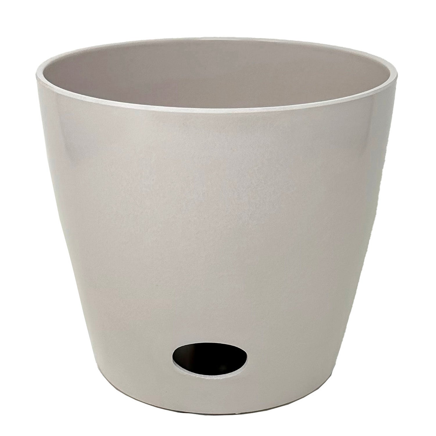 10" cream round bamboo self-watering indoor/outdoor plant pot, eco-friendly, biodegradable, plastic-free design.