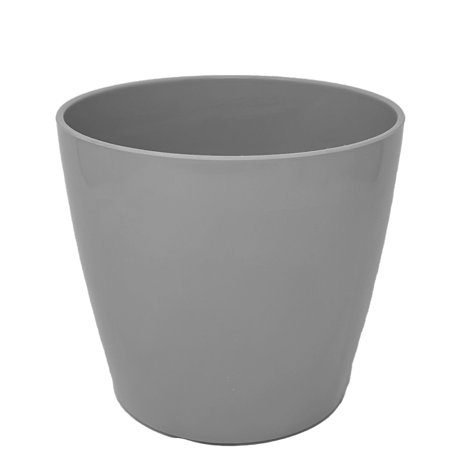 10" gray round bamboo self-watering plant pot for indoor and outdoor use.