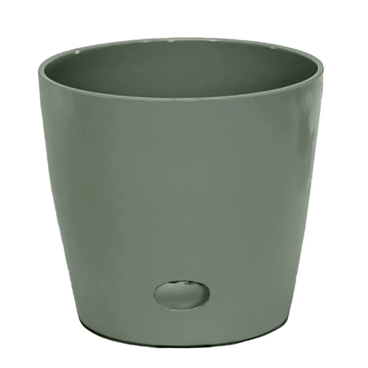 10&quot; sage green round bamboo self-watering plant pot, eco-friendly and biodegradable.