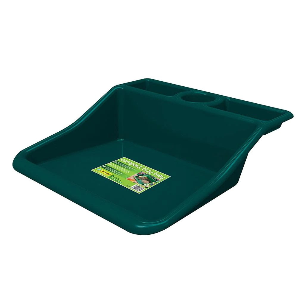 Compact Tidy Tray with Shelf, Green, 19-inch for gardening.