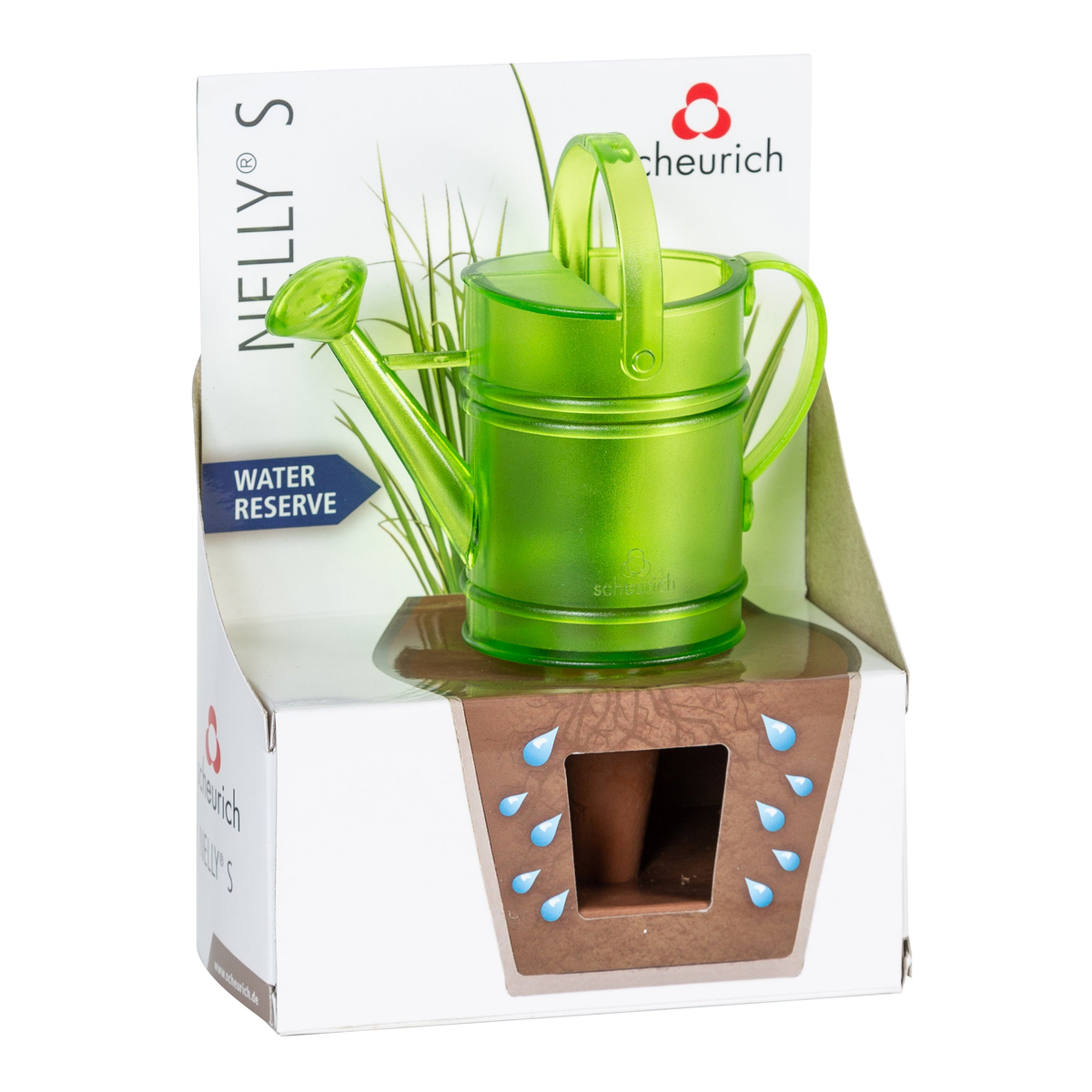 Green Nelly Water Reserve, 5 oz plant water reservoir, UV-resistant translucent plastic, gradual moisture release.