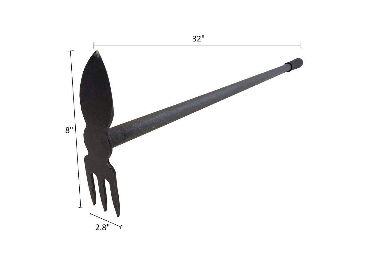 DeWit Comby Long Handle Tool - 3-Tine Cultivator and Heart Shaped Hoe, Head: 8&quot;L x 2.8&quot;W Total: 32&quot;L